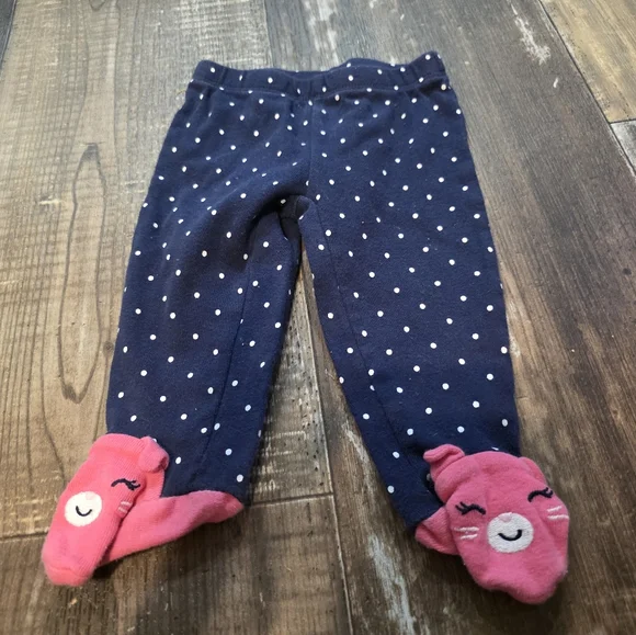 Navy Polka Dot Baby Leggings with Pink Smiley Feet - Picture 3 of 7